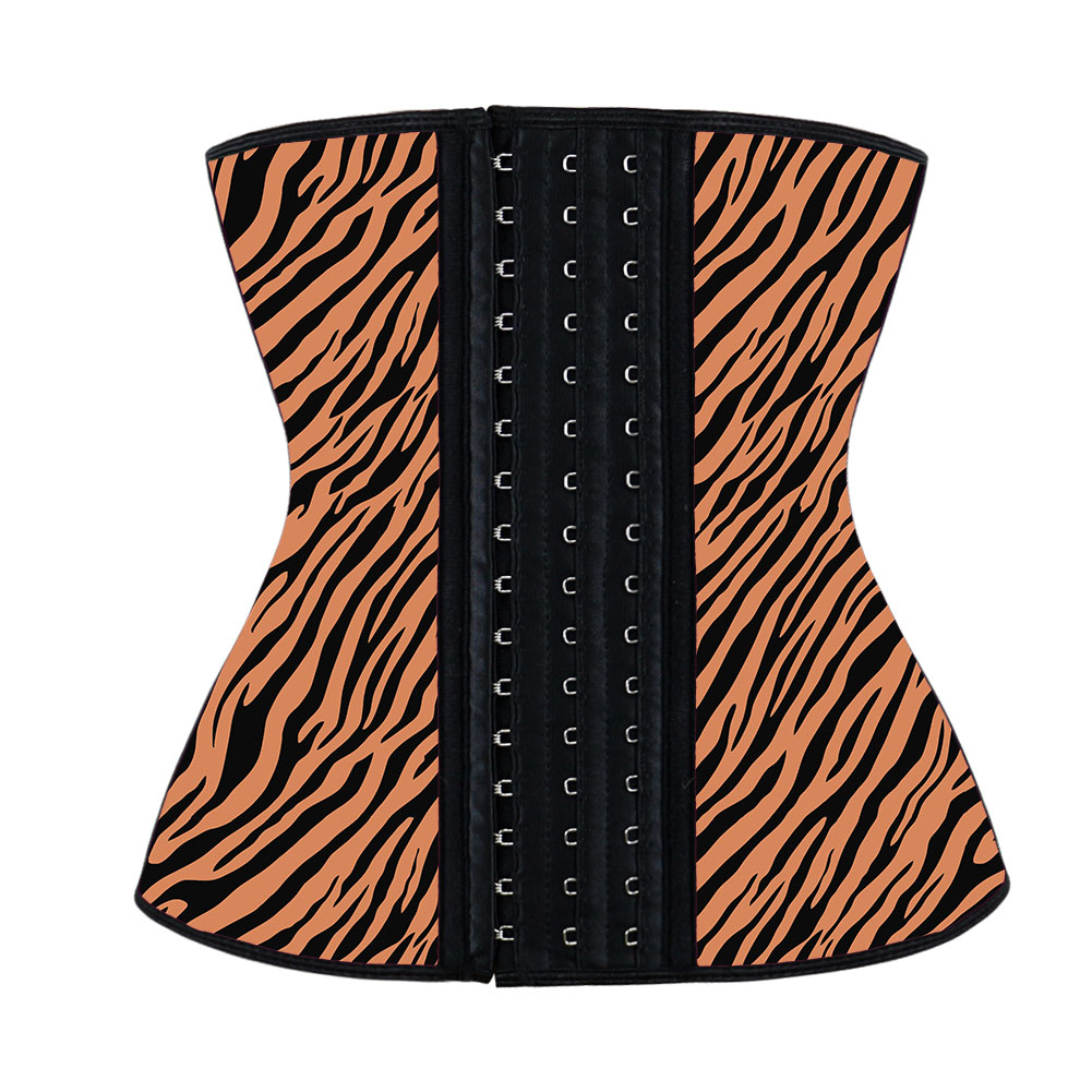 Brown Zebra Latex Hooks Waist Trainer MH1066BZ