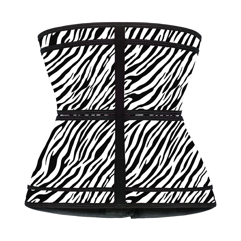Latex Double Belt White Zebra Print Waist Trainer MH1949WZ
