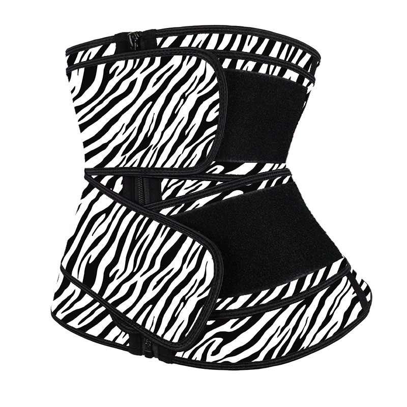 Latex Double Belt White Zebra Print Waist Trainer MH1949WZ