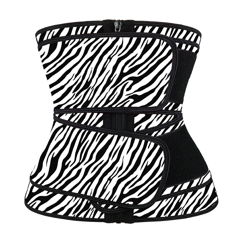 Latex Double Belt White Zebra Print Waist Trainer MH1949WZ