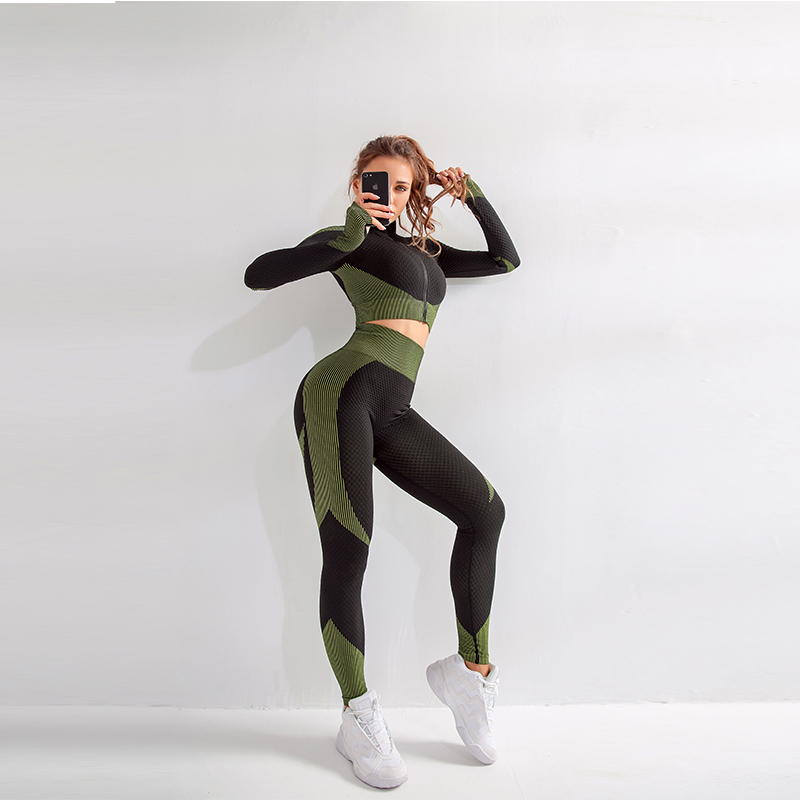 Long Sleeve Zipper Yoga Three-Piece Workout Fitness Sets MH133558B