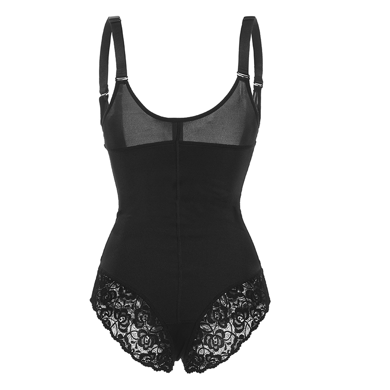 Latex Material Black Triangle Lace Middle Zip Body Shaper MT000010B