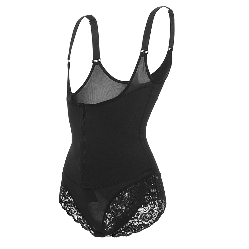 Latex Material Black Triangle Lace Middle Zip Body Shaper MT000010B