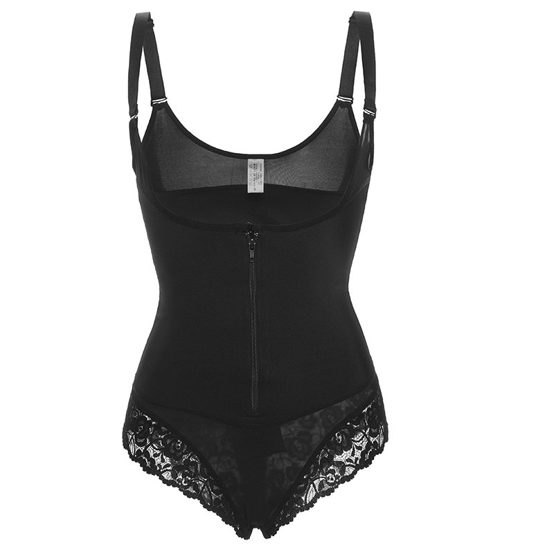 Latex Material Black Triangle Lace Middle Zip Body Shaper MT000010B