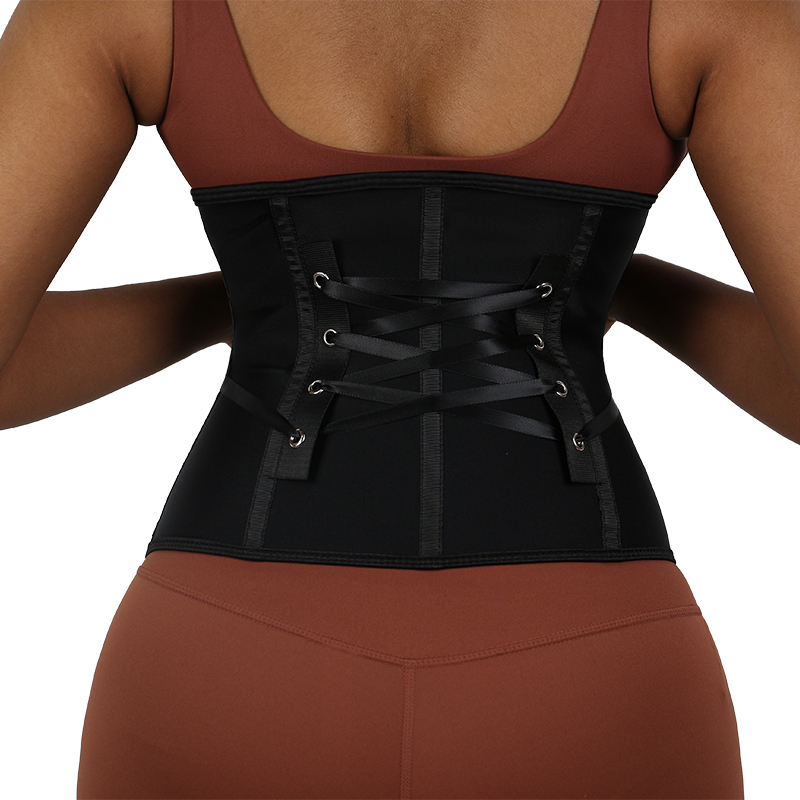 long front and short back 11.5inch 9 steel bone latex lace-up waist trainer hooks MHW100384B  