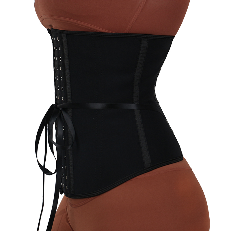 long front and short back 11.5inch 9 steel bone latex lace-up waist trainer hooks MHW100384B  
