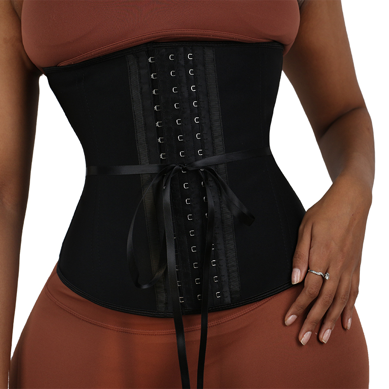 long front and short back 11.5inch 9 steel bone latex lace-up waist trainer hooks MHW100384B  