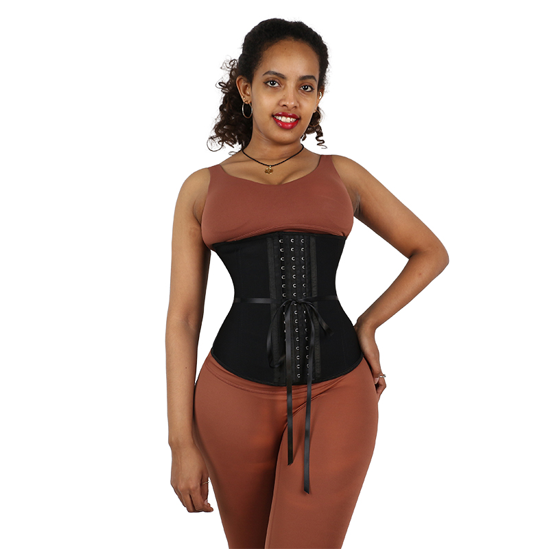 long front and short back 11.5inch 9 steel bone latex lace-up waist trainer hooks MHW100384B  