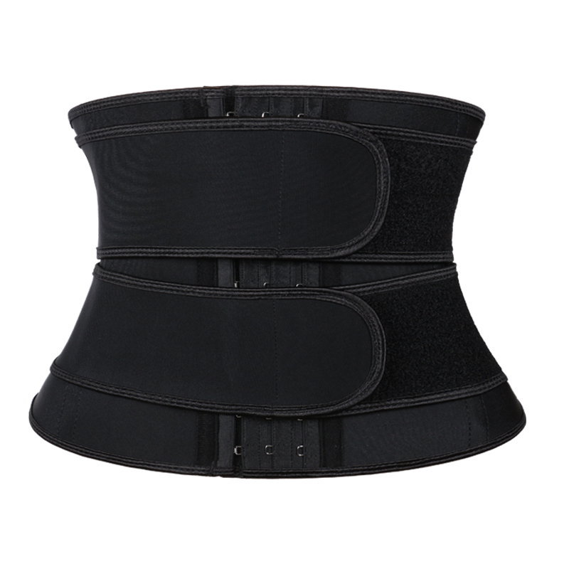 Black Latex Double Belt 9 Inches Waist Trainer MHW100423B
