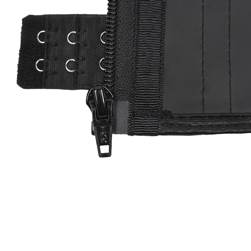 Black Two-Layer Smooth Latex 25 Steel Bones with Four Small Row Hooks and Zipper Waist Trainer MHW100389B