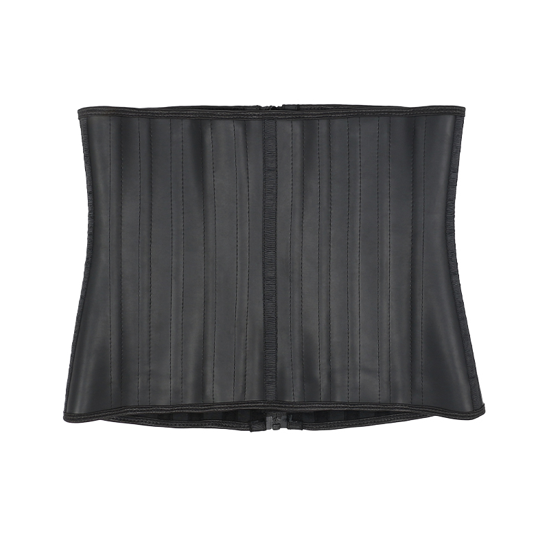 Black Two-Layer Smooth Latex 25 Steel Bones with Four Small Row Hooks and Zipper Waist Trainer MHW100389B
