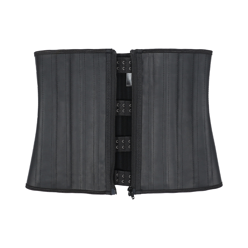 Black Two-Layer Smooth Latex 25 Steel Bones with Four Small Row Hooks and Zipper Waist Trainer MHW100389B