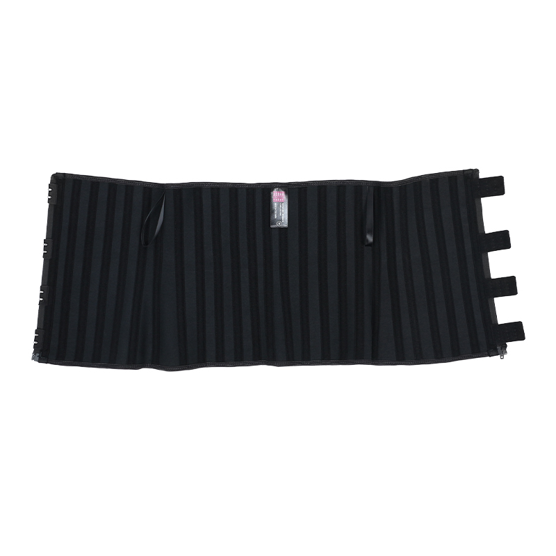 Black Two-Layer Smooth Latex 25 Steel Bones with Four Small Row Hooks and Zipper Waist Trainer MHW100389B
