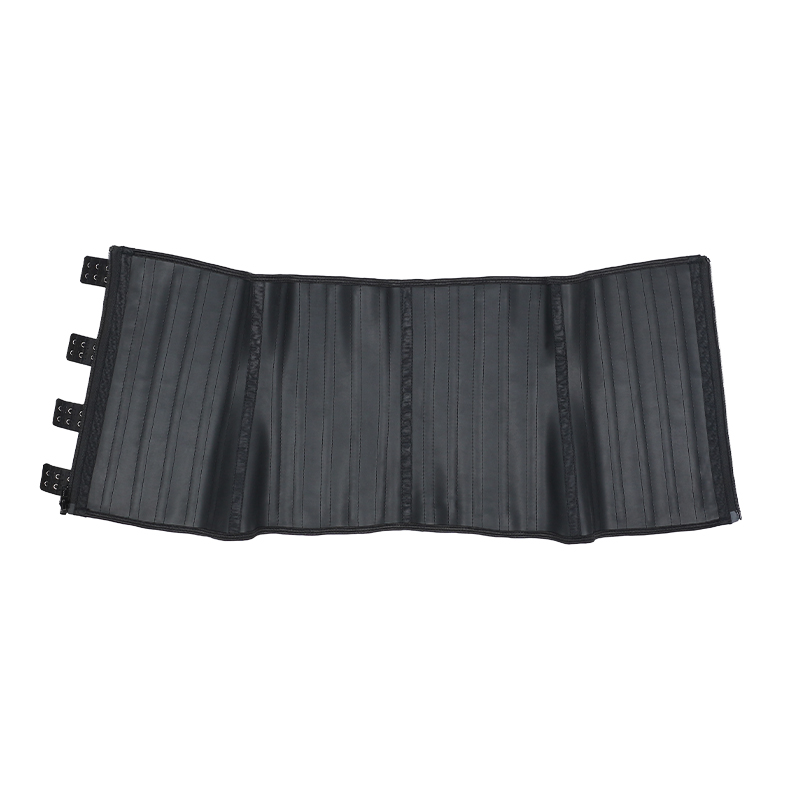 Black Two-Layer Smooth Latex 25 Steel Bones with Four Small Row Hooks and Zipper Waist Trainer MHW100389B