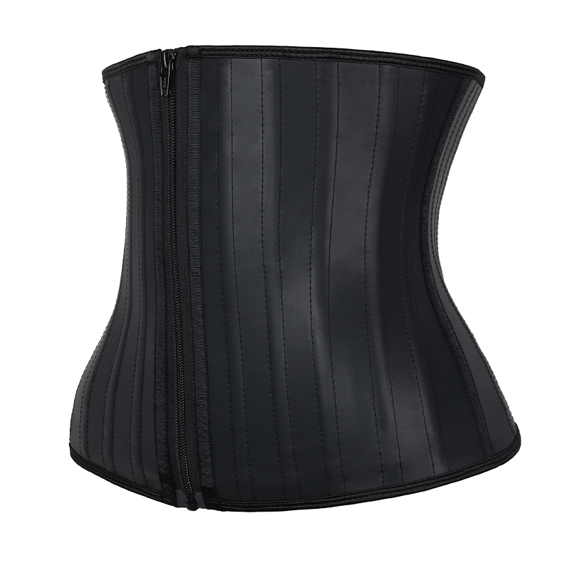 Black Two-Layer Smooth Latex 25 Steel Bones with Four Small Row Hooks and Zipper Waist Trainer MHW100389B