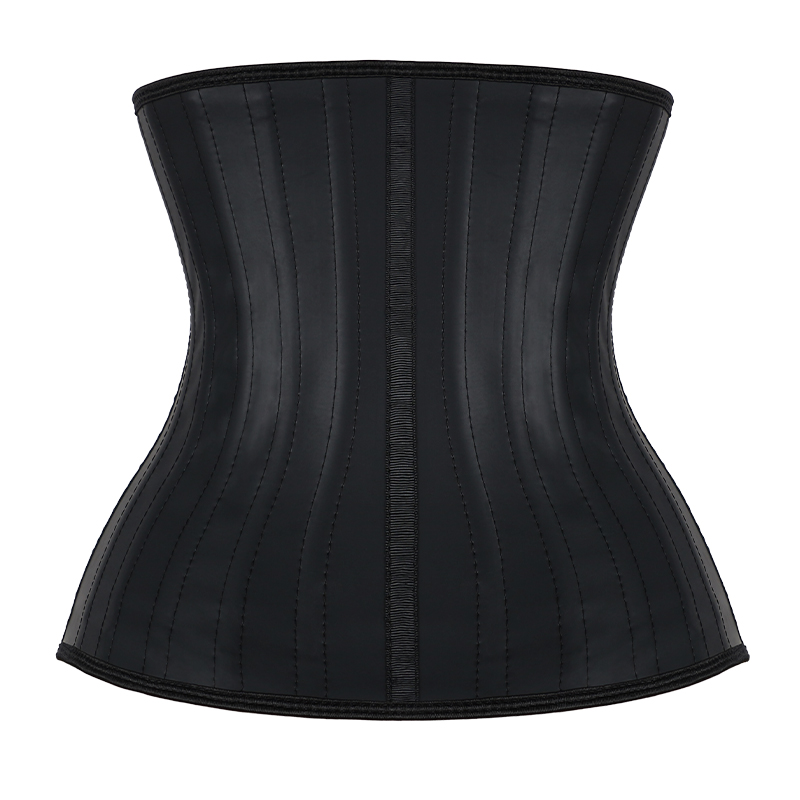 Black Two-Layer Smooth Latex 25 Steel Bones with Four Small Row Hooks and Zipper Waist Trainer MHW100389B