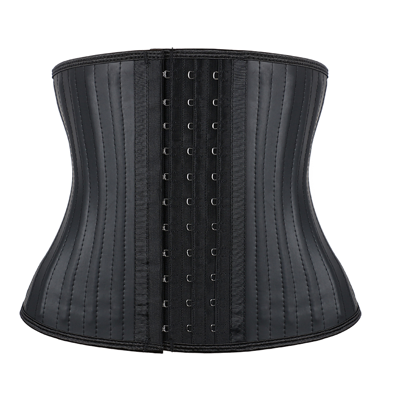Black Smooth Latex 29 Steel Bones 9 Inches with Hooks Waist Trainer MHW100427B