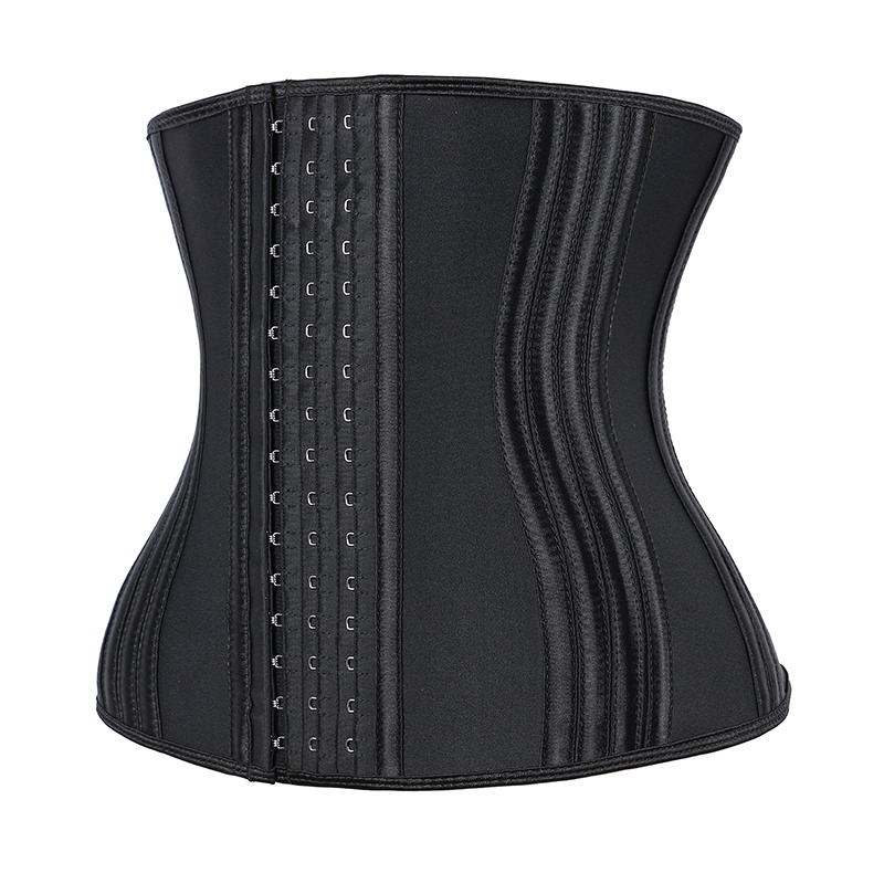Black Latex 11.5 Inches 27 Steel bones with Three Row of Hooks Waist Trainer MHW100434B