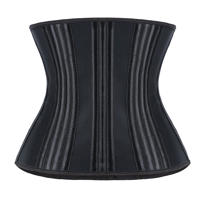 Black Latex 11.5 Inches 27 Steel bones with Three Row of Hooks Waist Trainer MHW100434B