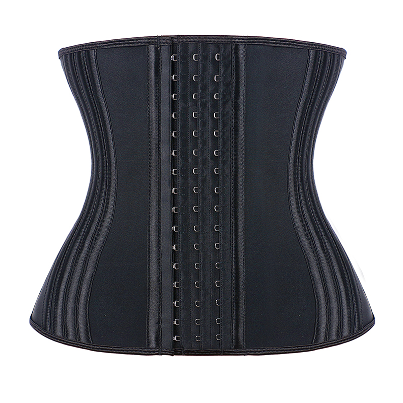 Black Latex 11.5 Inches 27 Steel bones with Three Row of Hooks Waist Trainer MHW100434B