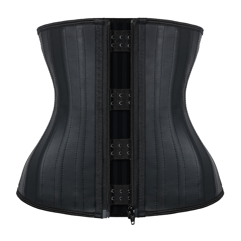 Black Two-Layer Smooth Latex 25 Steel Bones with Four Small Row Hooks and Zipper Waist Trainer MHW100389B