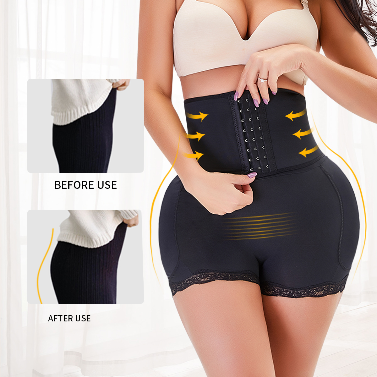 Black Three-breasted High-waist Buttock Panties MHW100034B
